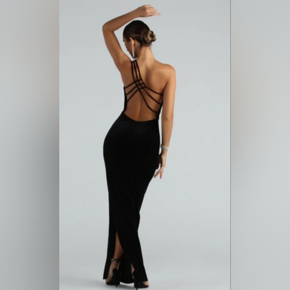 Lillian Formal Glitter Velvet Strappy Back Long Dress Size Medium - Picture 4 of 10